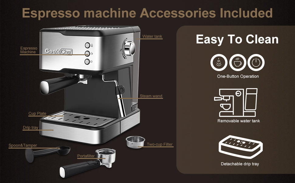 20 Bar Espresso Machine Filter & Frother Set 1.5L