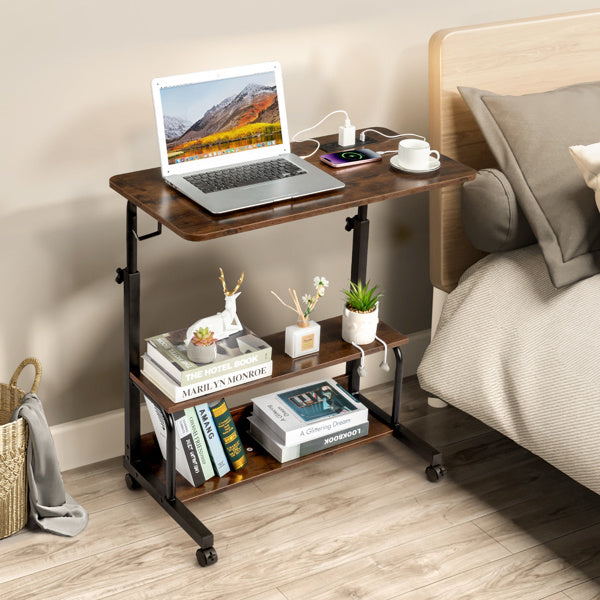Adjustable Computer Desk with USB Ports & AC Outlets – Retro Brown