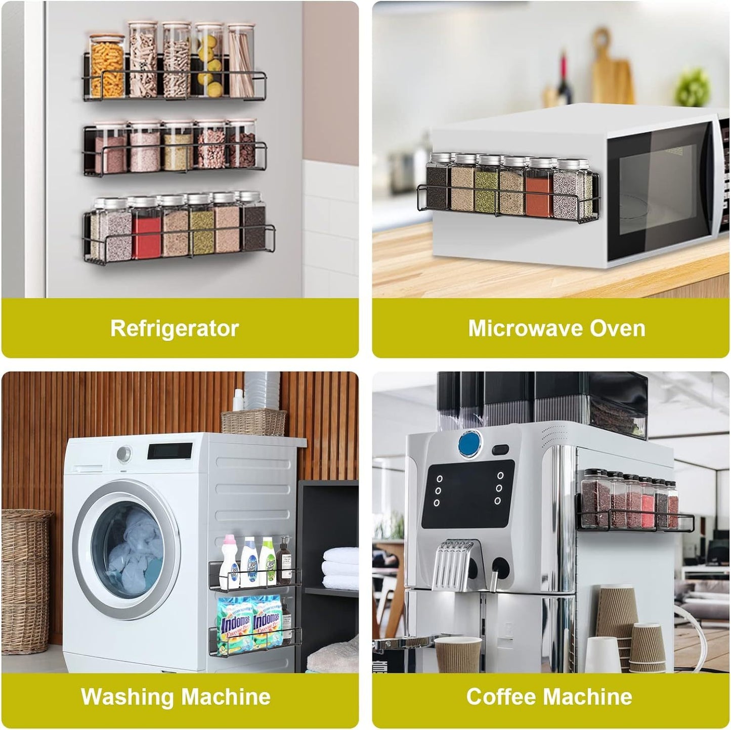 4Pcs Magnetic Spice & Necessities Shelf Rack Set