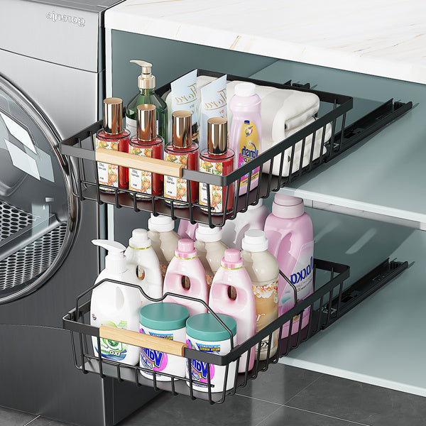 2-Pack Pull-Out Cabinet Organizers – Metal Sliding Storage Shelves