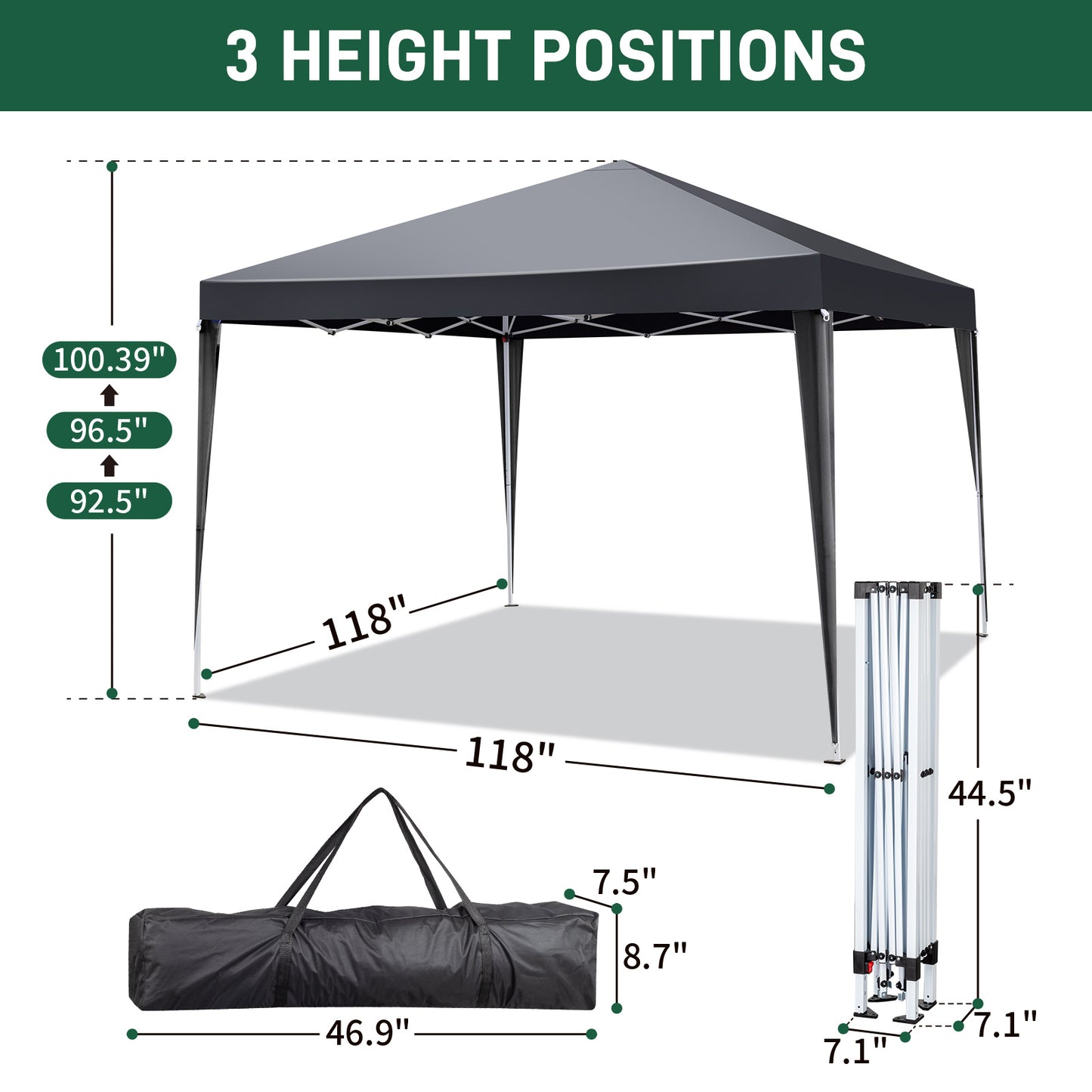 10x10ft Portable Canopy Tent with 4 Sidewalls – Dark Grey