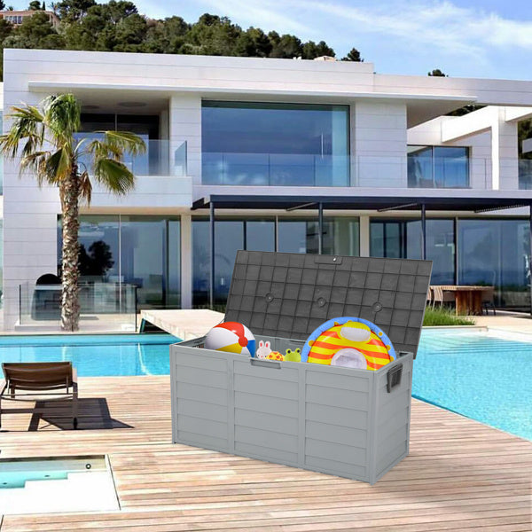 260L Outdoor Storage Box with Wheels – Grey, Weather-Resistant