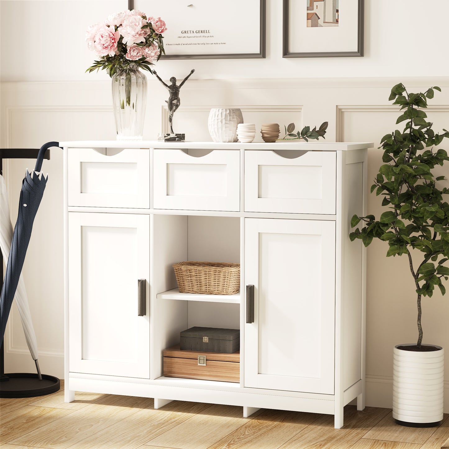 White Storage Cabinet with Drawers & Adjustable Shelves