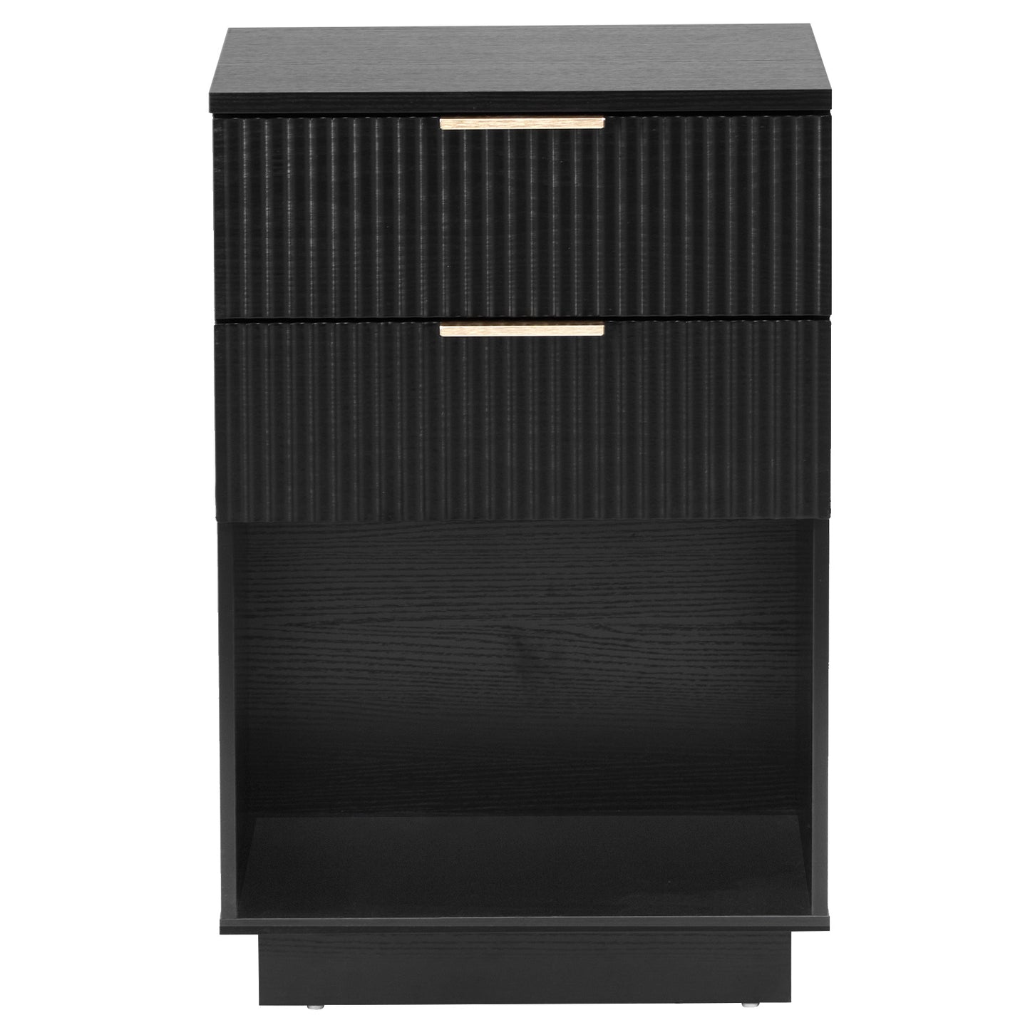 Black 2-Drawer Bedside Cabinet – Wave Pattern Design, Compact Storage