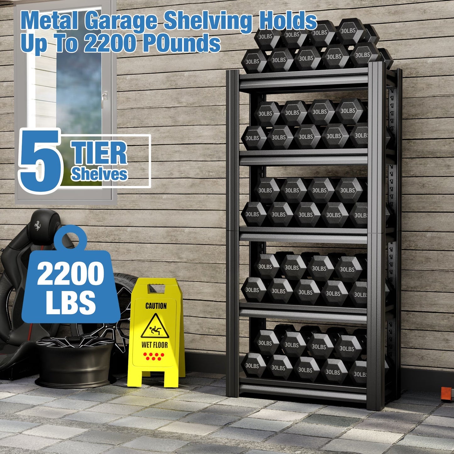 72" Heavy-Duty 5-Tier Adjustable Metal Garage Storage Shelves