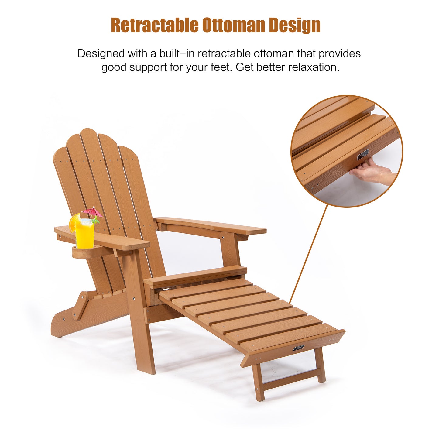 Folding Adirondack Chair Pullout Ottoman With Cup Holder