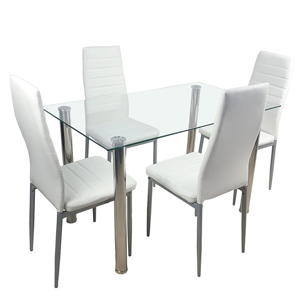 Set of 4 PU Leather Dining Chairs – High Back & Metal Frame