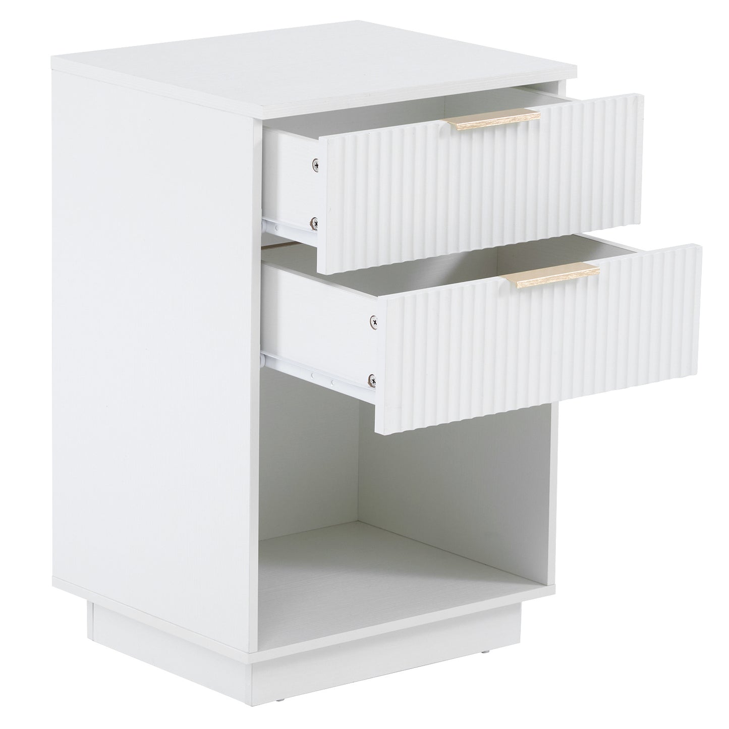 White 2-Drawer Bedside Cabinet – Wave Pattern, Compact & Stylish