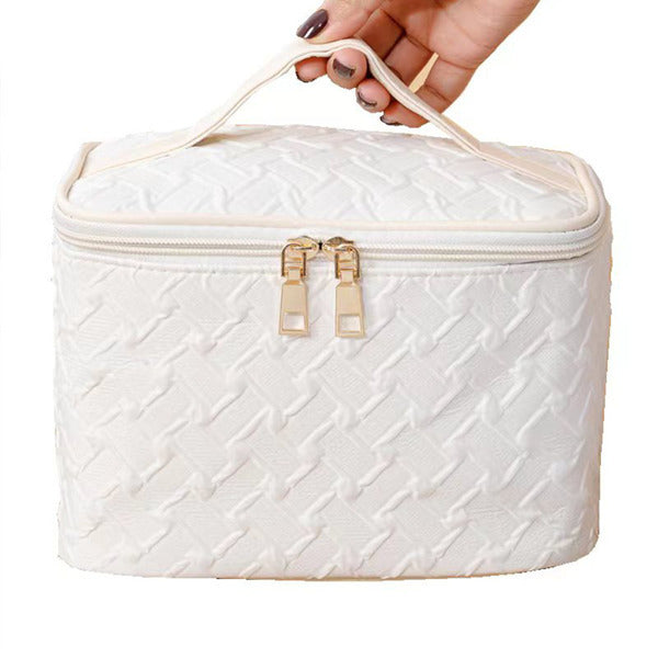 White Large-Capacity Travel Makeup Bag – Waterproof & Portable
