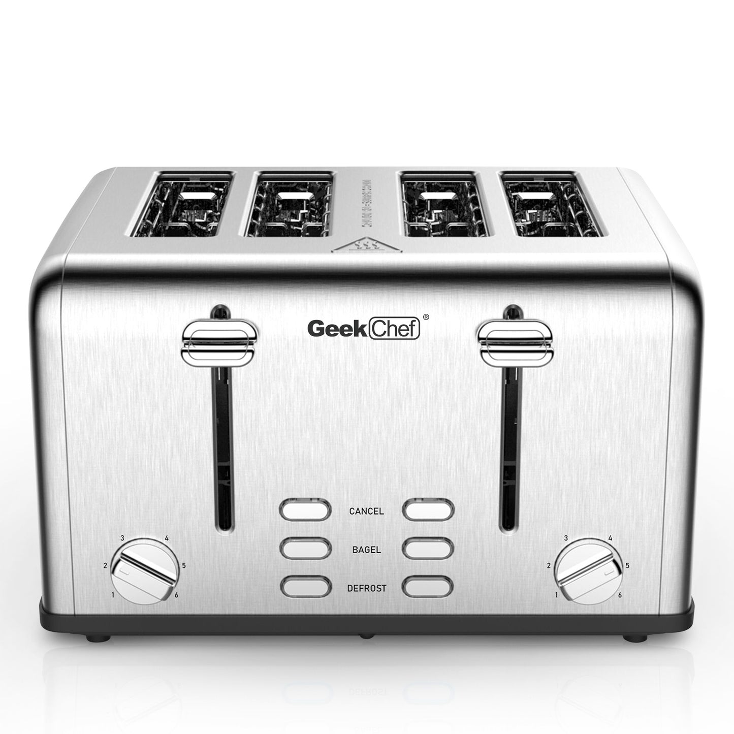 Stainless Steel Wide Slot 4 Slice Toaster Dual Control Panels