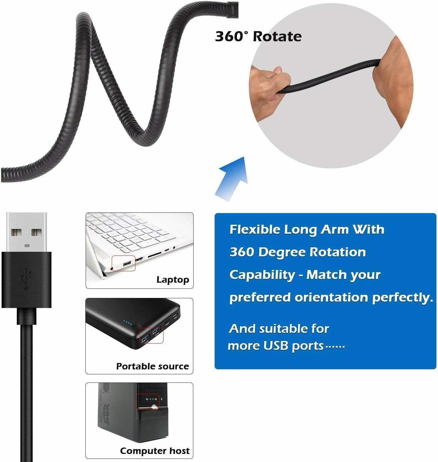 Clip On Flexible Desk Lamp Dimmable LED USB