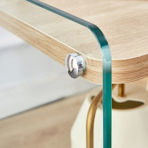 3-Tier Bedside Cabinet with Glass Panels & MDF Wood Finish