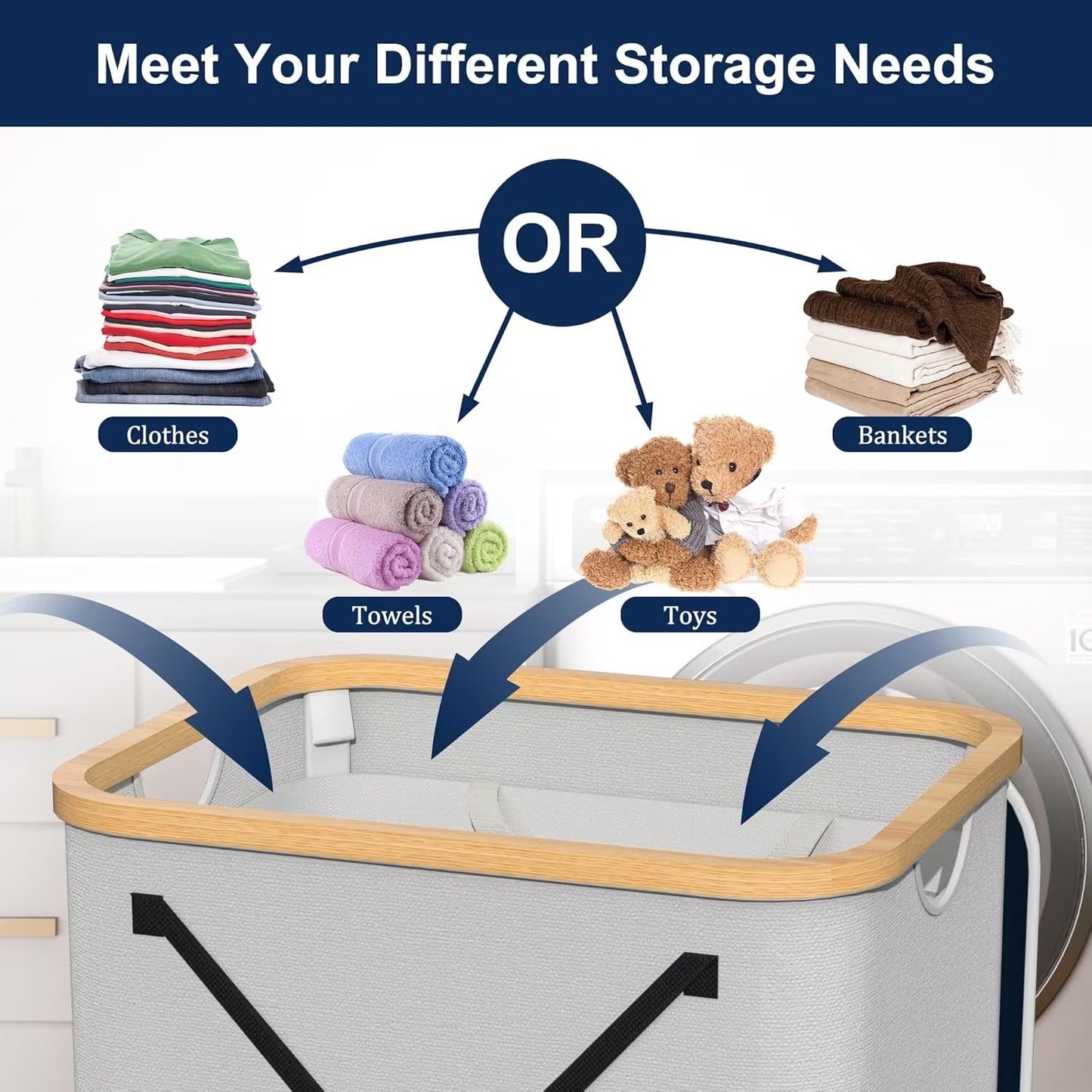 100L Laundry Hamper with Lid & Removable Bag Organizer