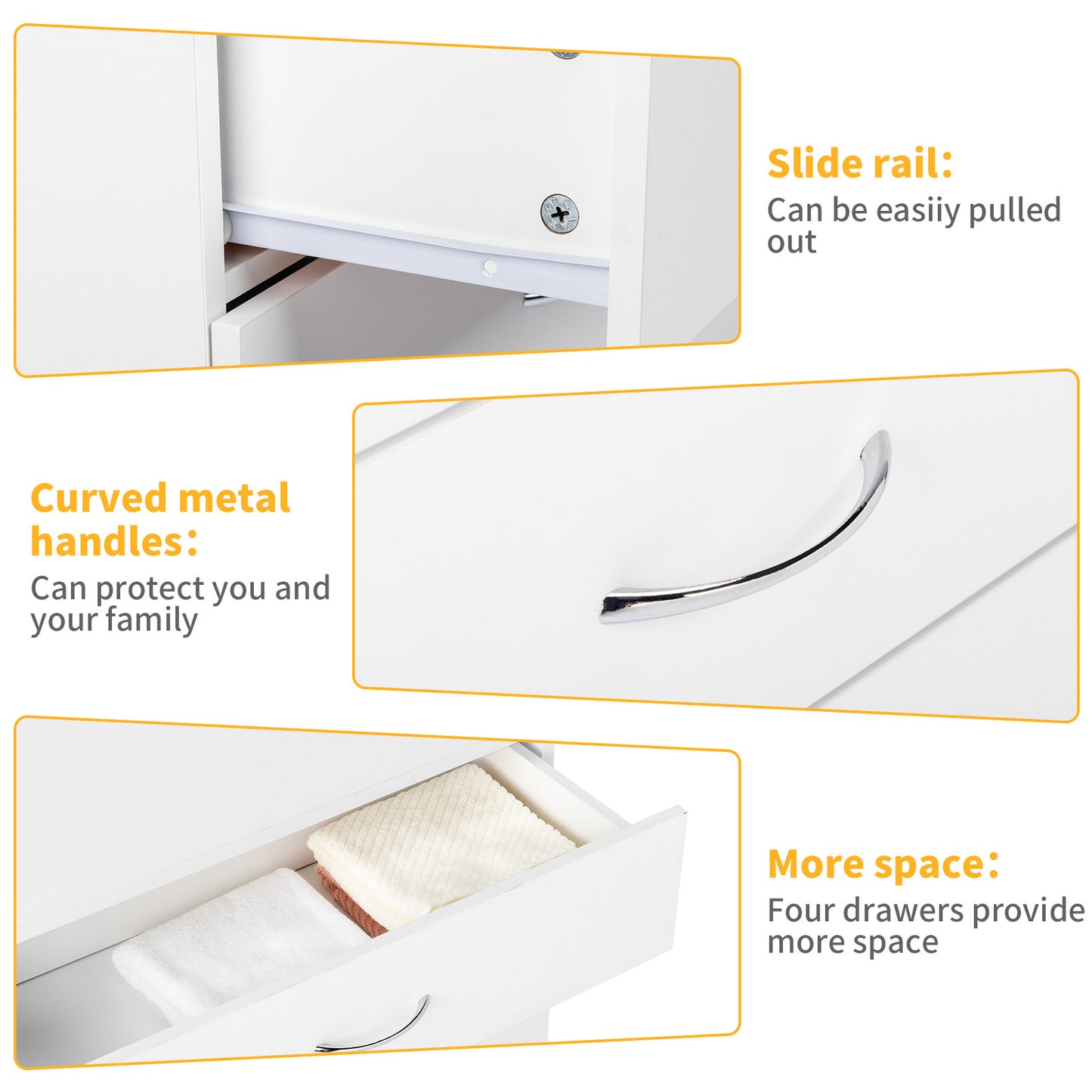 4-Drawer Bedside Table with USB Ports & Power Outlets – White