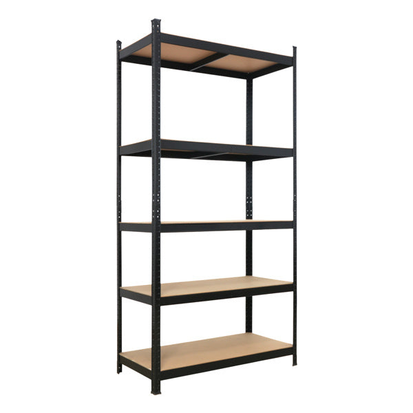 5-Tier Black Metal Storage Rack – Heavy-Duty Shelving with MDF Boards