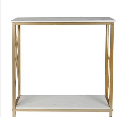2-Tier X-Frame Console Table – White & Gold, Modern Entryway Table