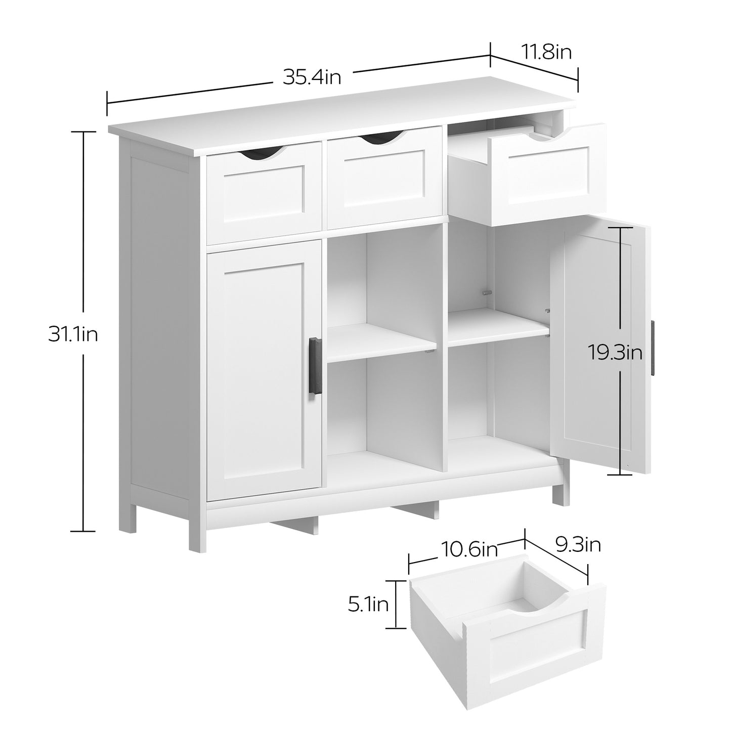 White Storage Cabinet with Drawers & Adjustable Shelves