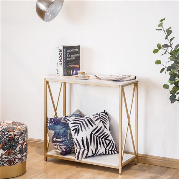 2-Tier X-Frame Console Table – White & Gold, Modern Entryway Table