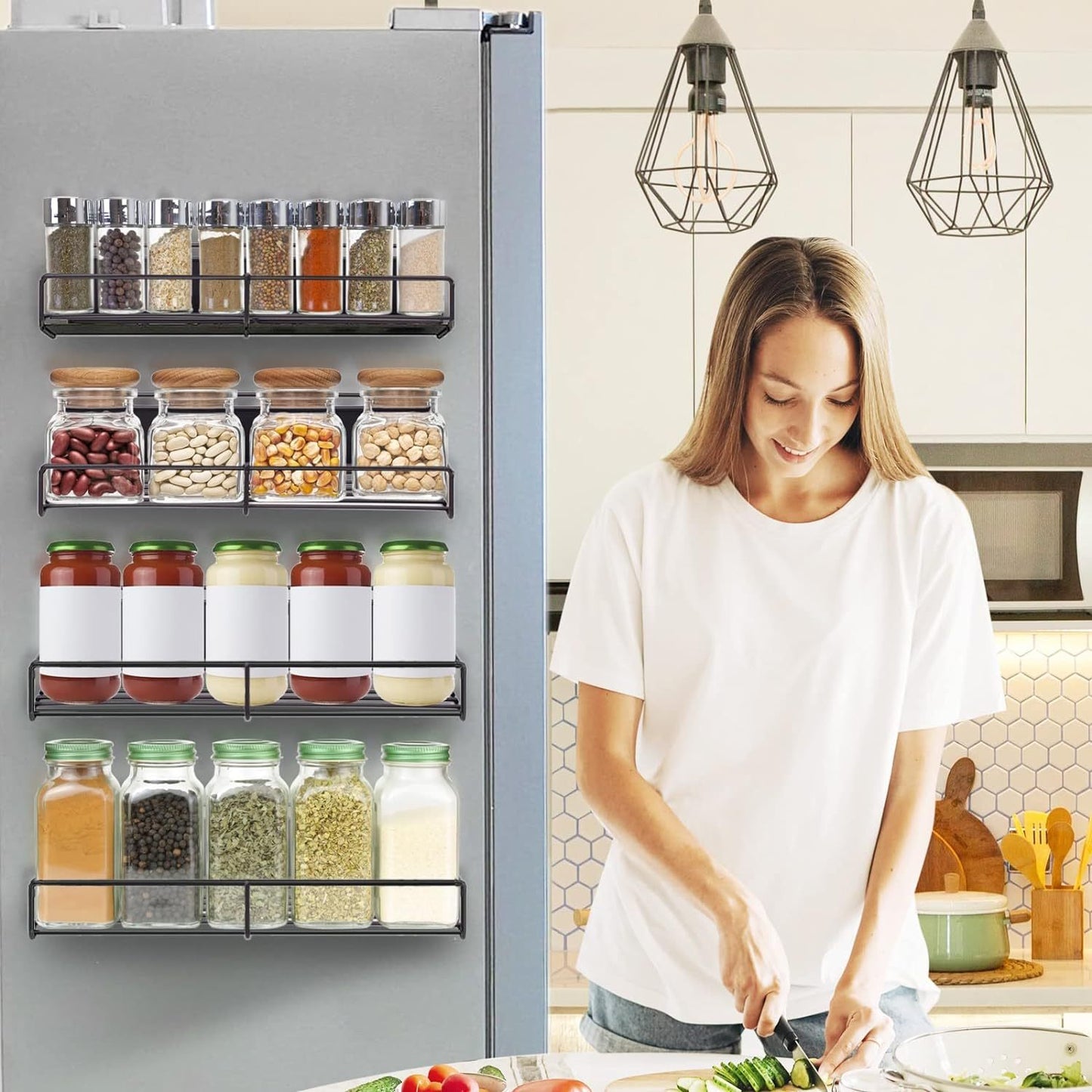 4Pcs Magnetic Spice & Necessities Shelf Rack Set