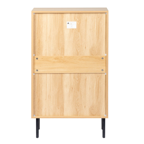 Rattan Shoe Cabinet with 2 Storage Bins, Drawer & Iron Legs – Natural & Black