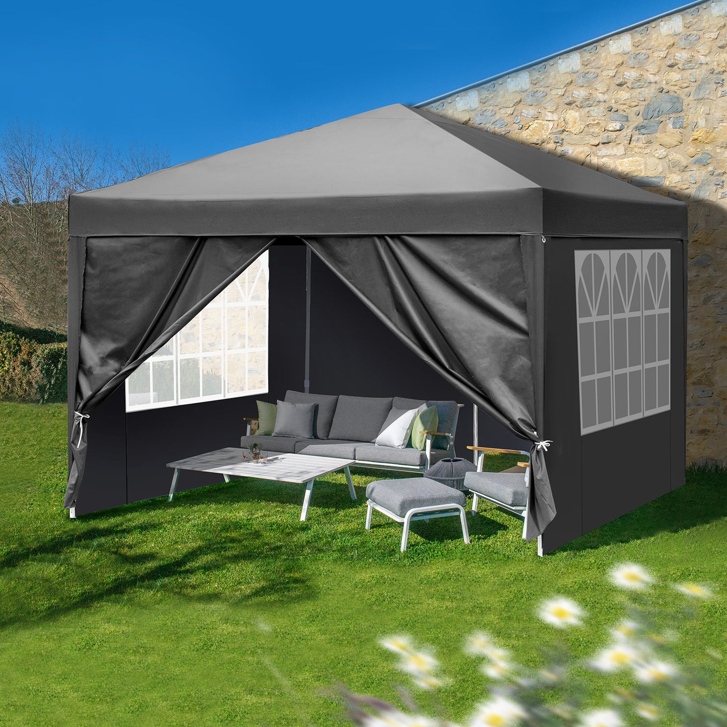 10x10ft Portable Canopy Tent with 4 Sidewalls – Dark Grey