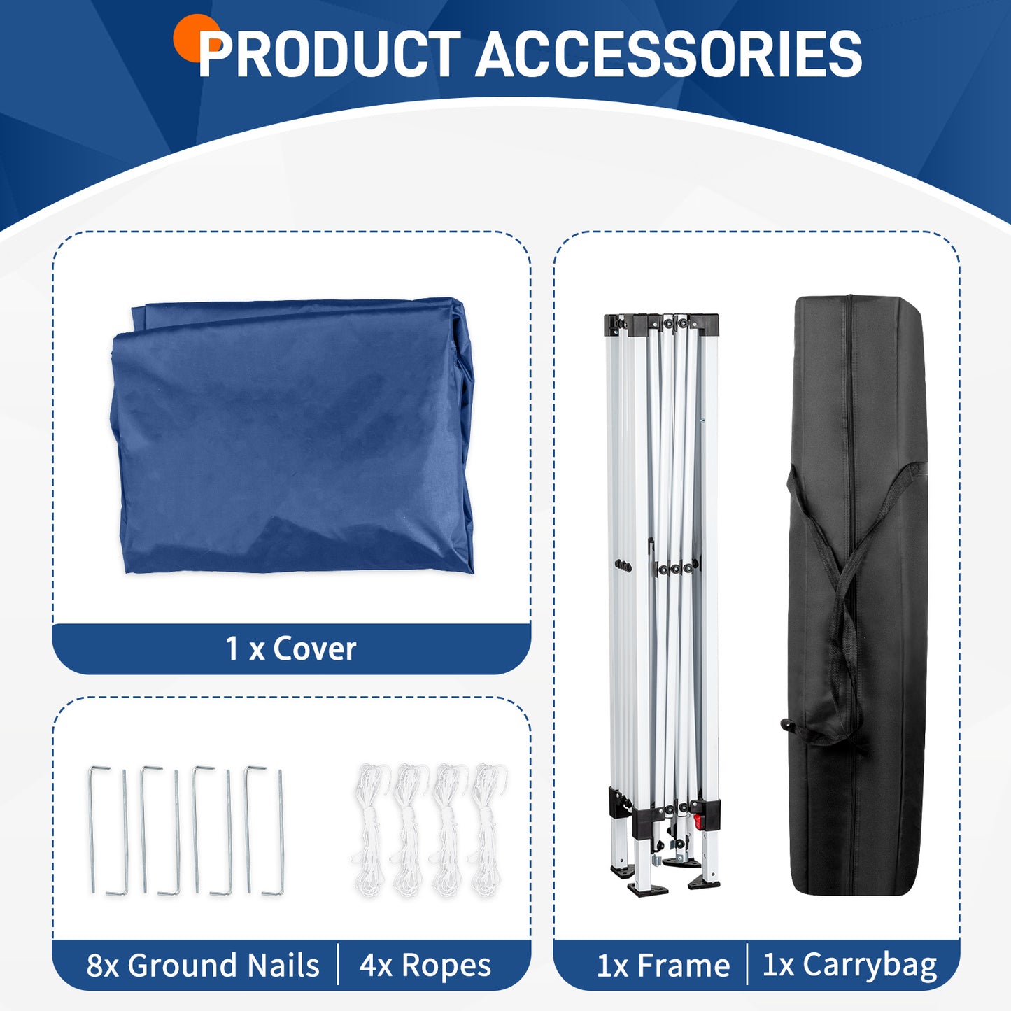 5x5ft Foldable Outdoor Awning – Blue, UV-Resistant & Waterproof Canopy