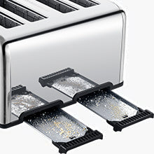 Stainless Steel Wide Slot 4 Slice Toaster Dual Control Panels