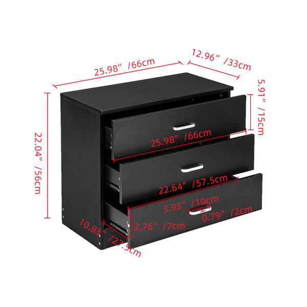 3-Drawer Bedside Storage Table – Black Minimalist Design