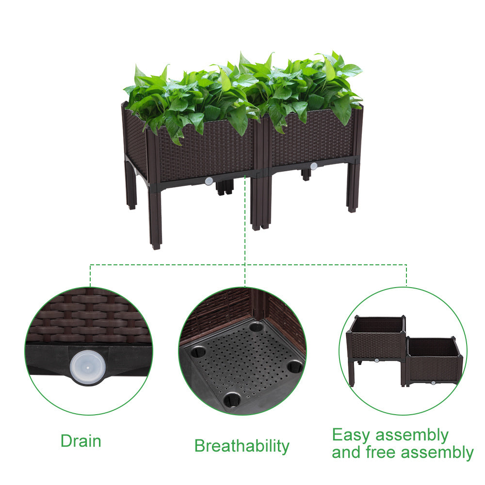 2PCS Brown Modular Planter Box – Free Splicing & Weather-Resistant