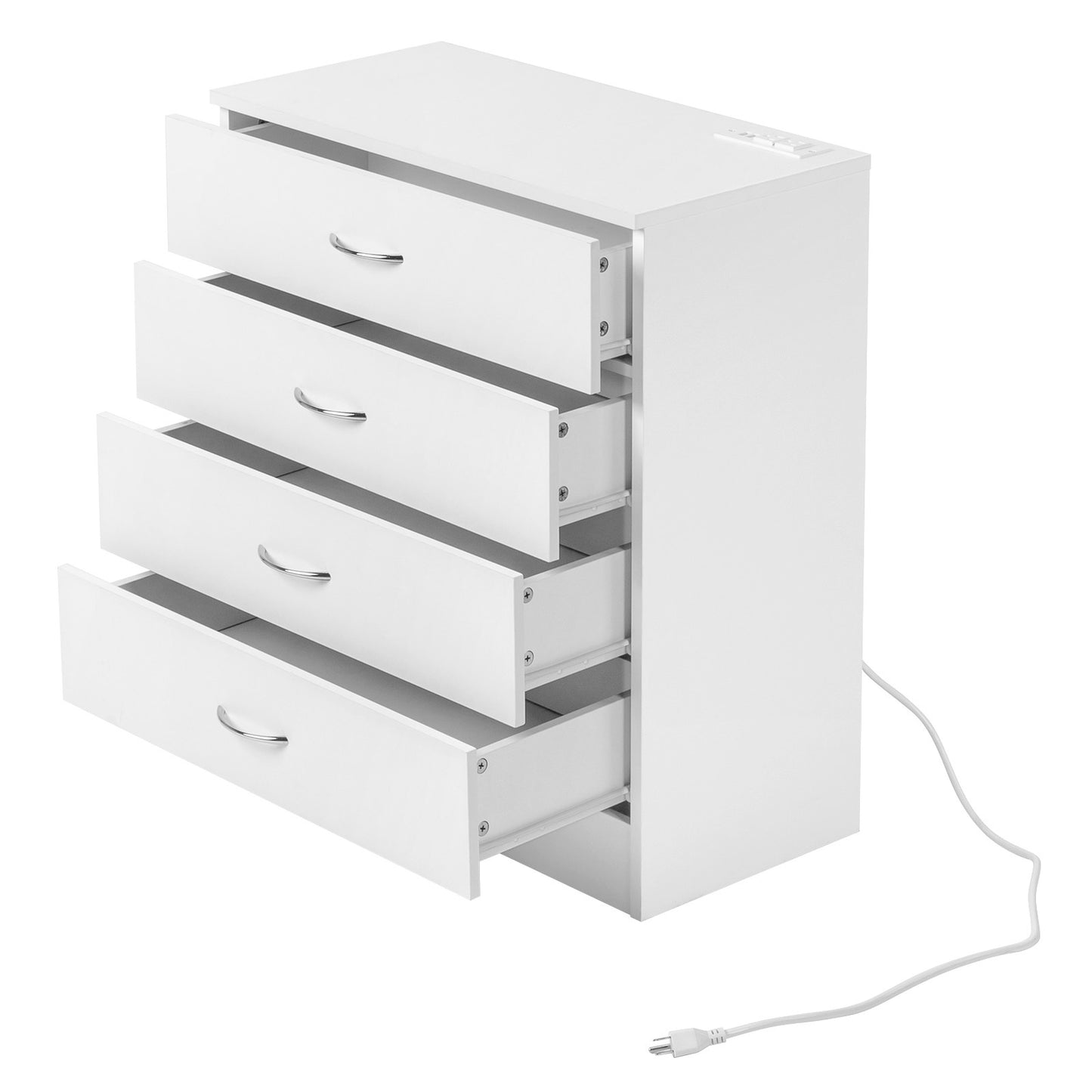 4-Drawer Bedside Table with USB Ports & Power Outlets – White