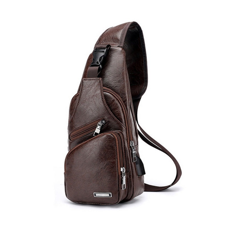 PU Leather USB Charging Chest Crossbody Bag