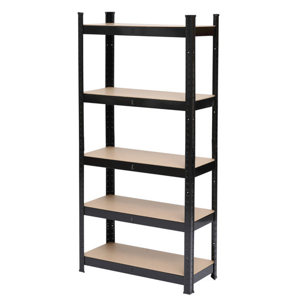 5-Tier Black Metal Storage Rack – Heavy-Duty Shelving with MDF Boards