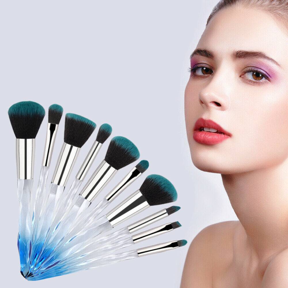 10pcs Crystal Blue Professional Makeup Brush Set