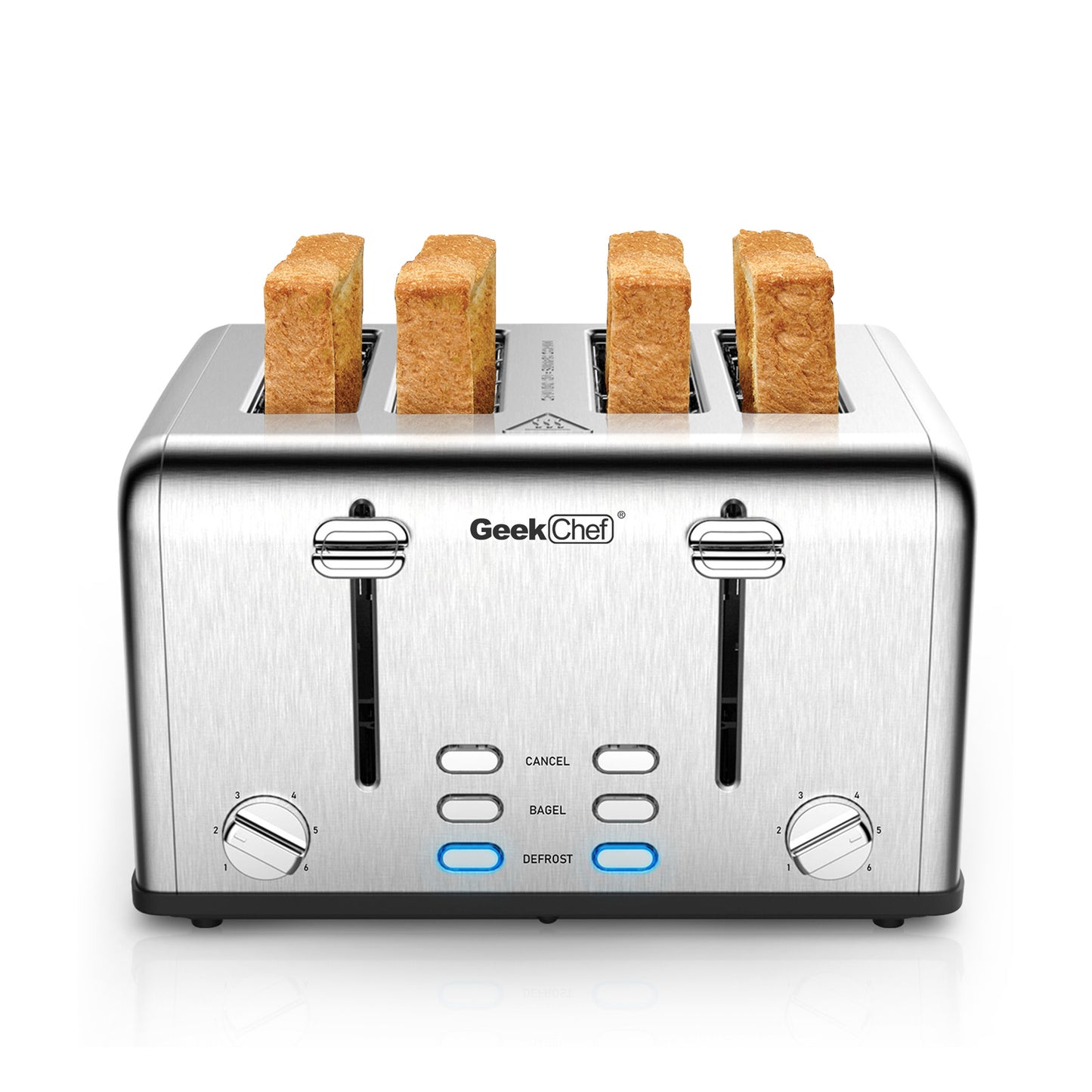 Stainless Steel Wide Slot 4 Slice Toaster Dual Control Panels