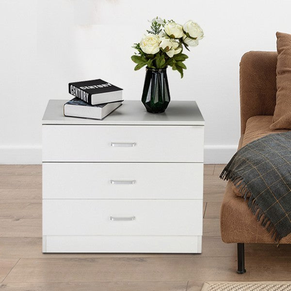 3-Drawer Bedside Table – White, Minimalist Storage Cabinet