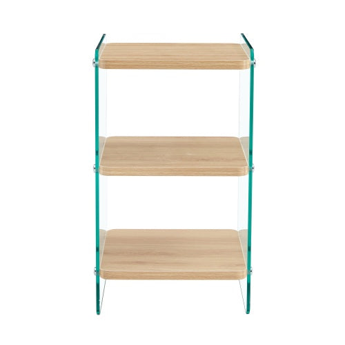 3-Tier Bedside Cabinet with Glass Panels & MDF Wood Finish