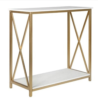 2-Tier X-Frame Console Table – White & Gold, Modern Entryway Table