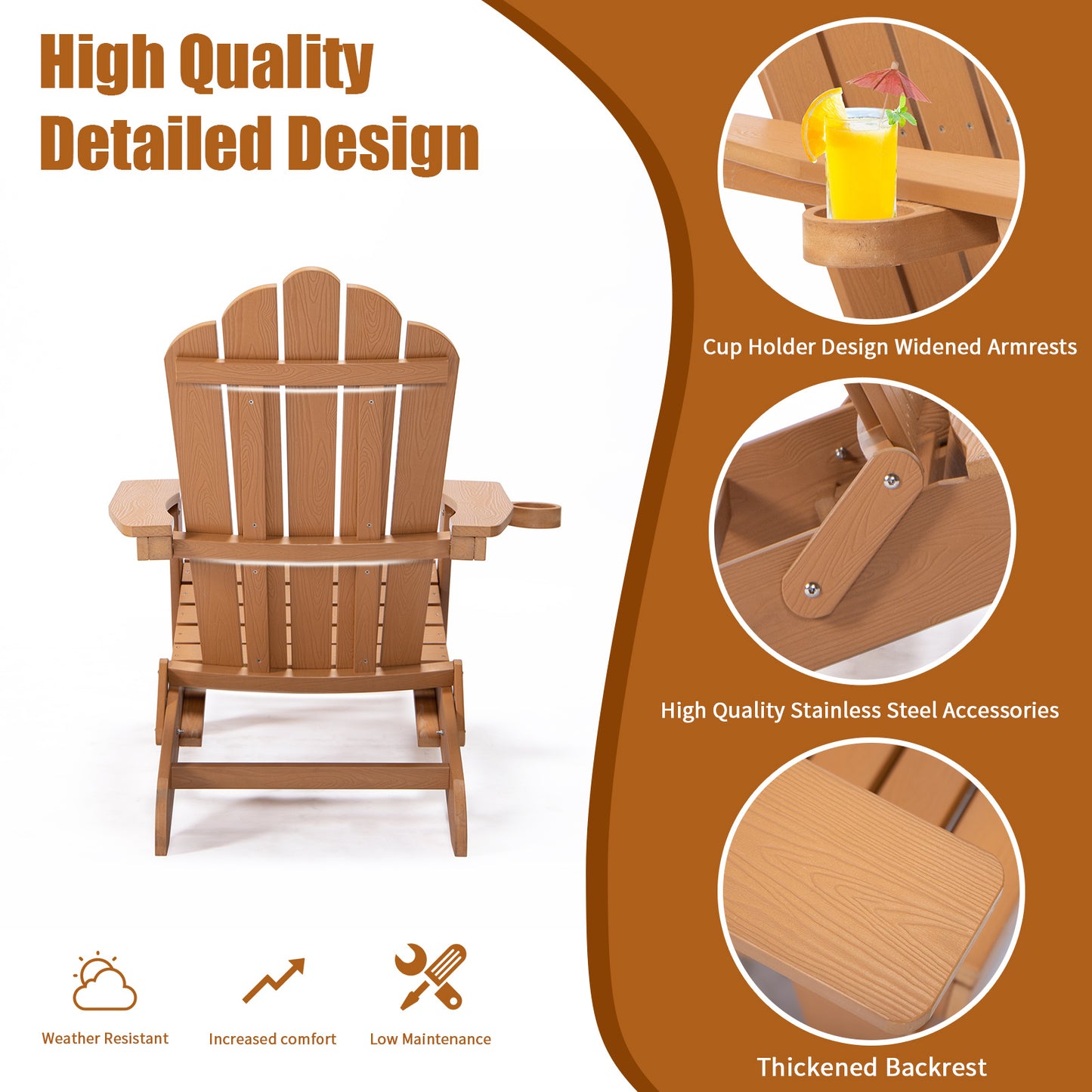 Folding Adirondack Chair Pullout Ottoman With Cup Holder