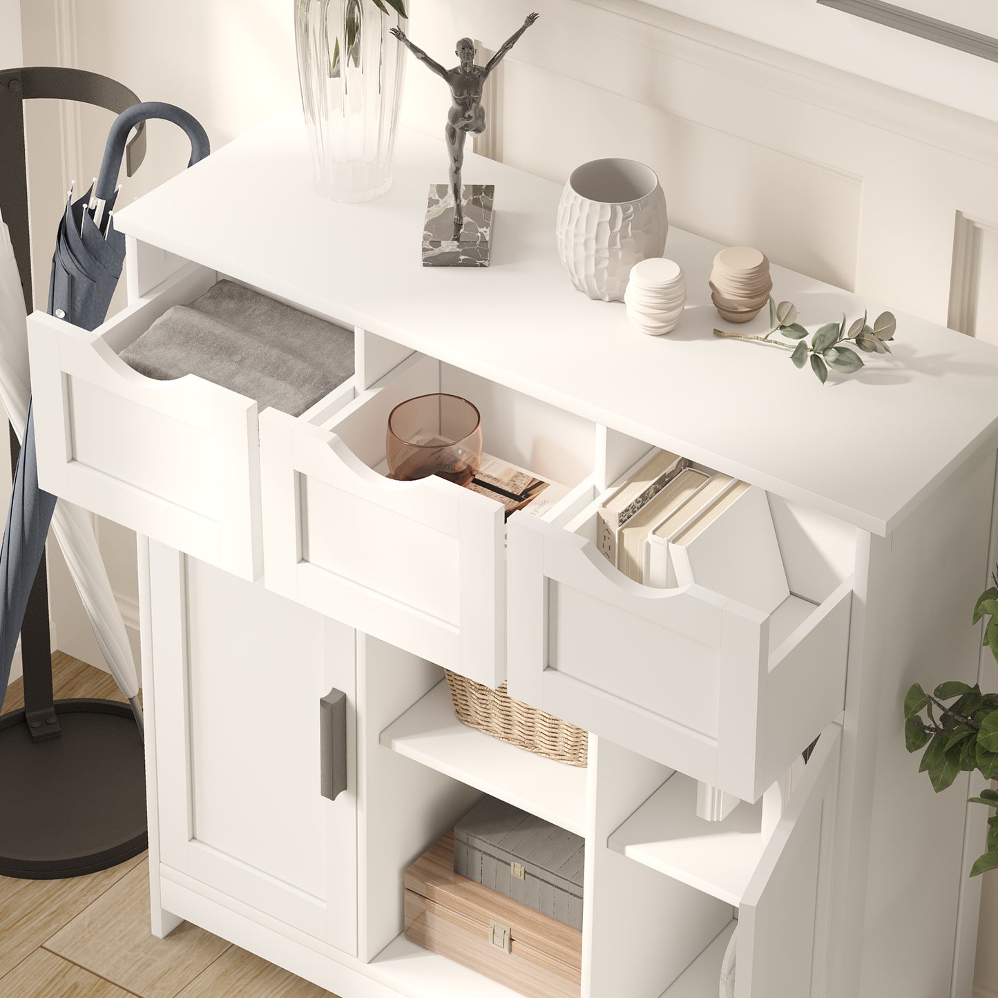 White Storage Cabinet with Drawers & Adjustable Shelves