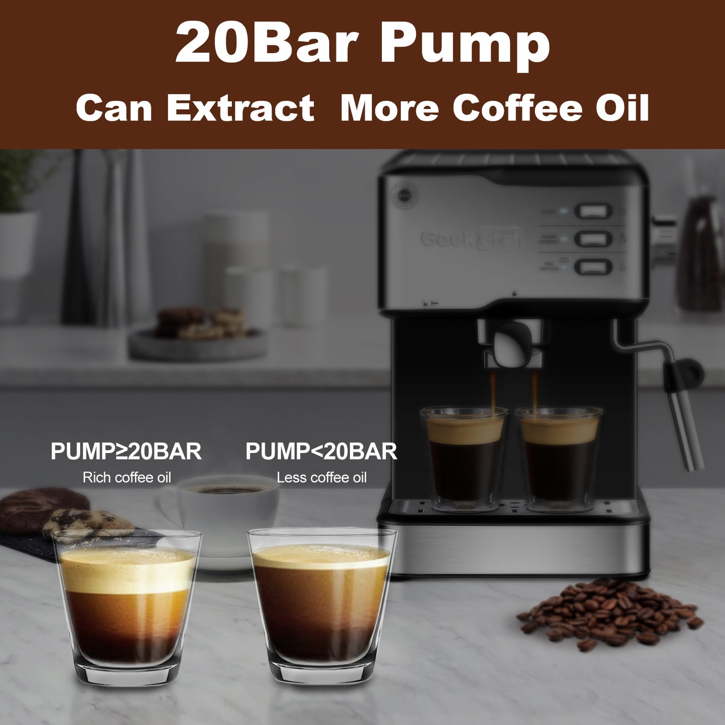 20 Bar Espresso Machine Filter & Frother Set 1.5L