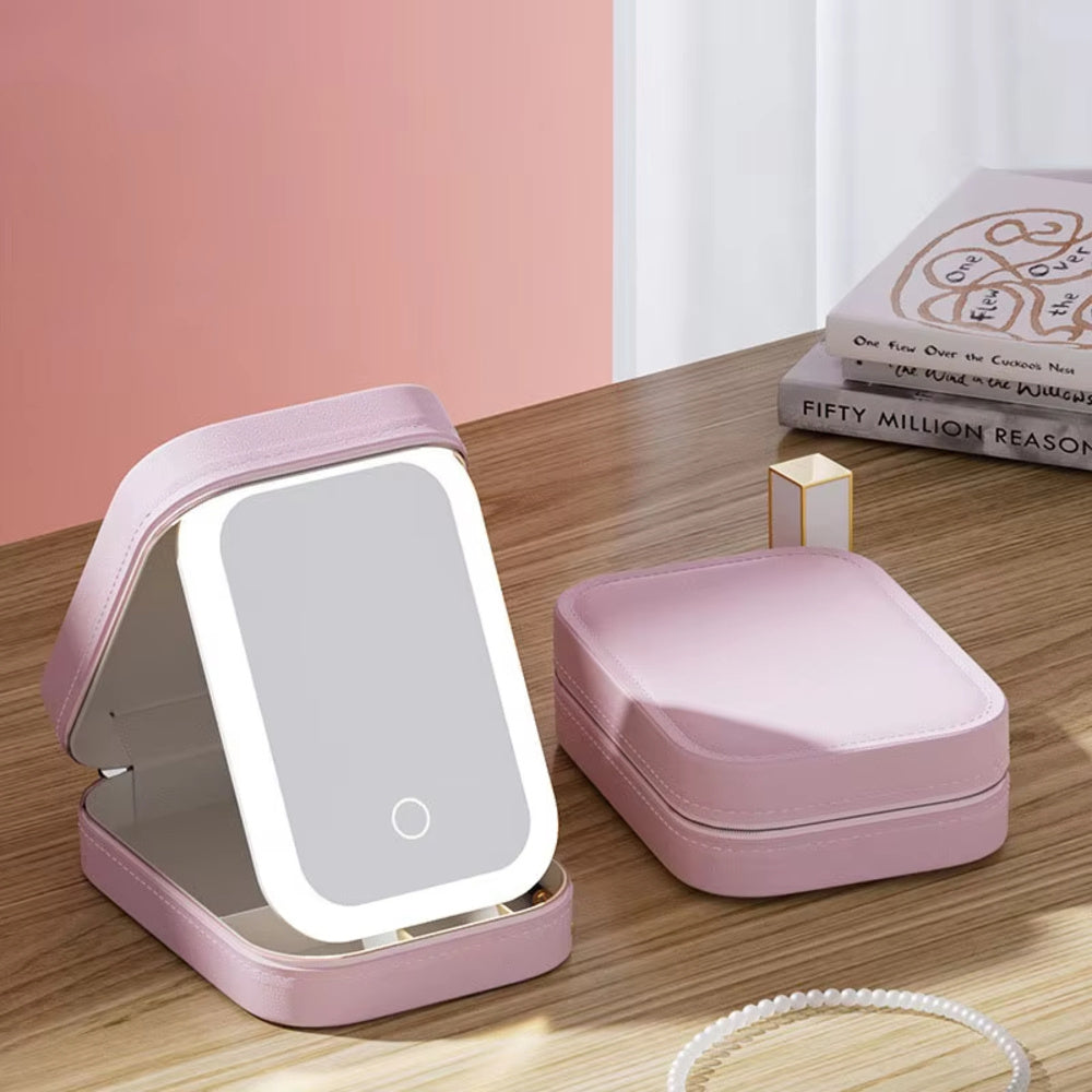 LED Mirror Makeup Bag Portable Cosmetic Storage Box