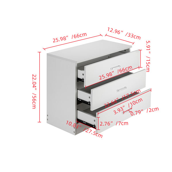 3-Drawer Bedside Table – White, Minimalist Storage Cabinet