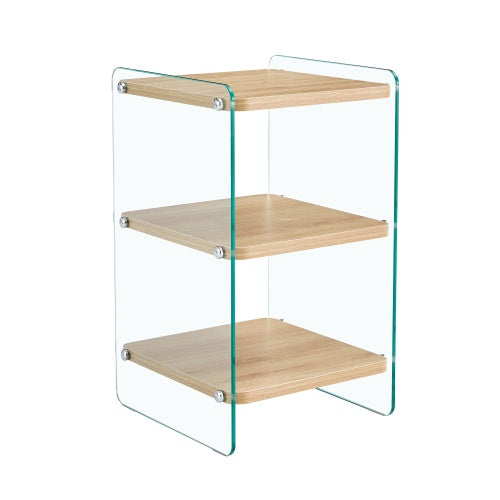3-Tier Bedside Cabinet with Glass Panels & MDF Wood Finish