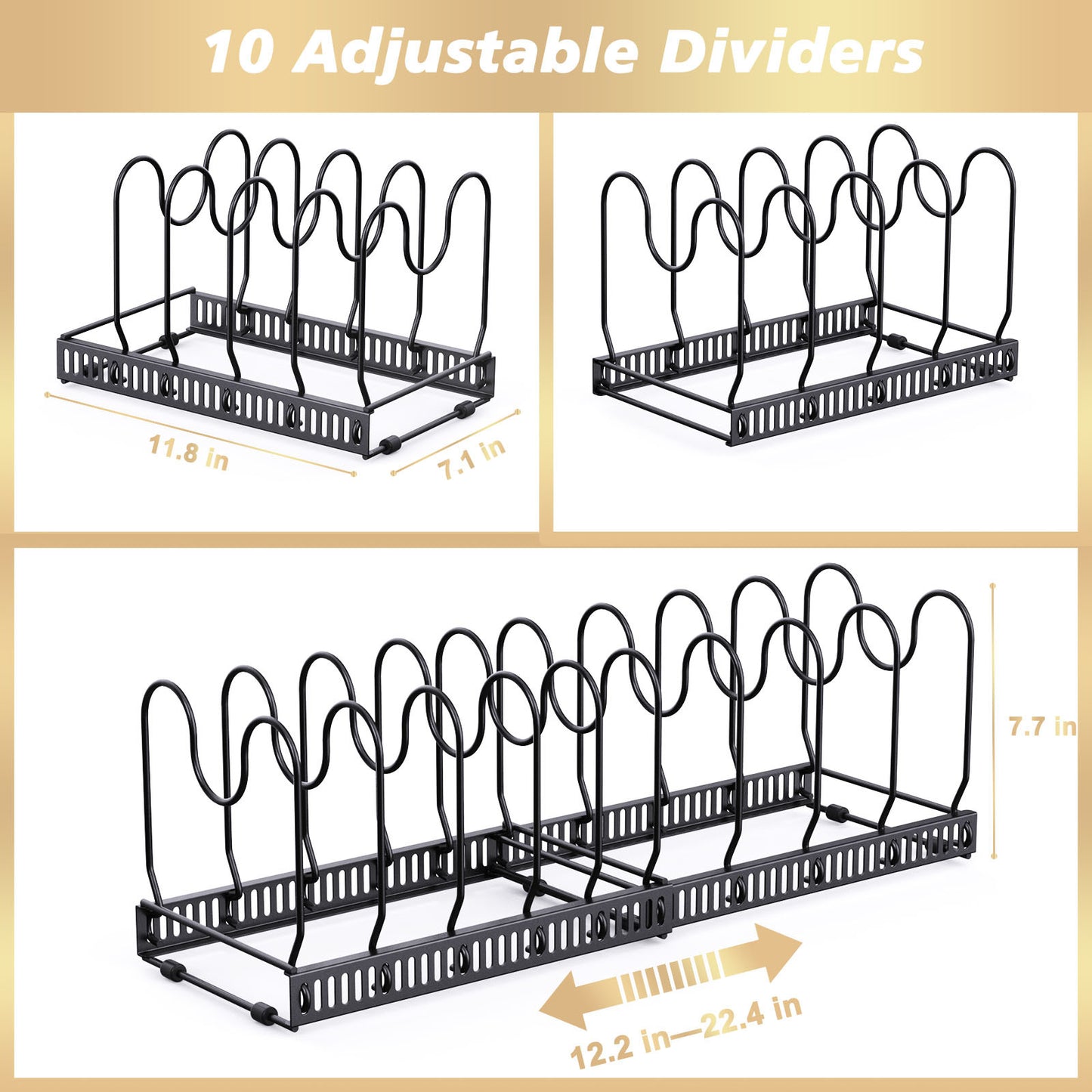 Adjustable Pots & Pans Lids Organizer Rack Dividers