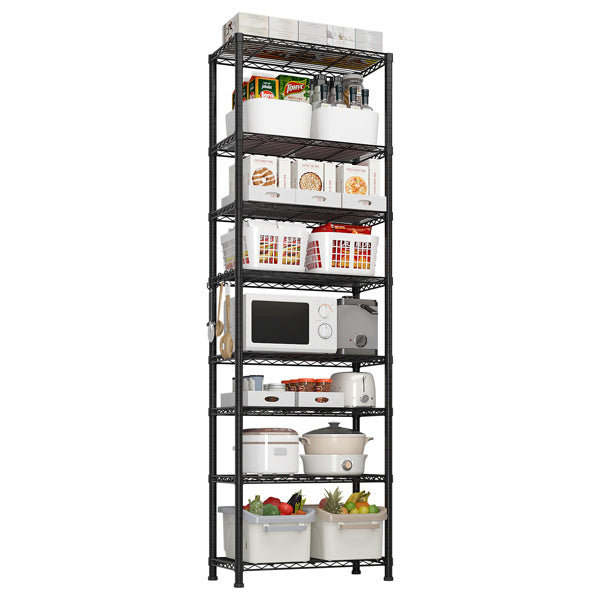 8-Tier Adjustable Storage Rack – Heavy-Duty Steel Shelving with Hooks