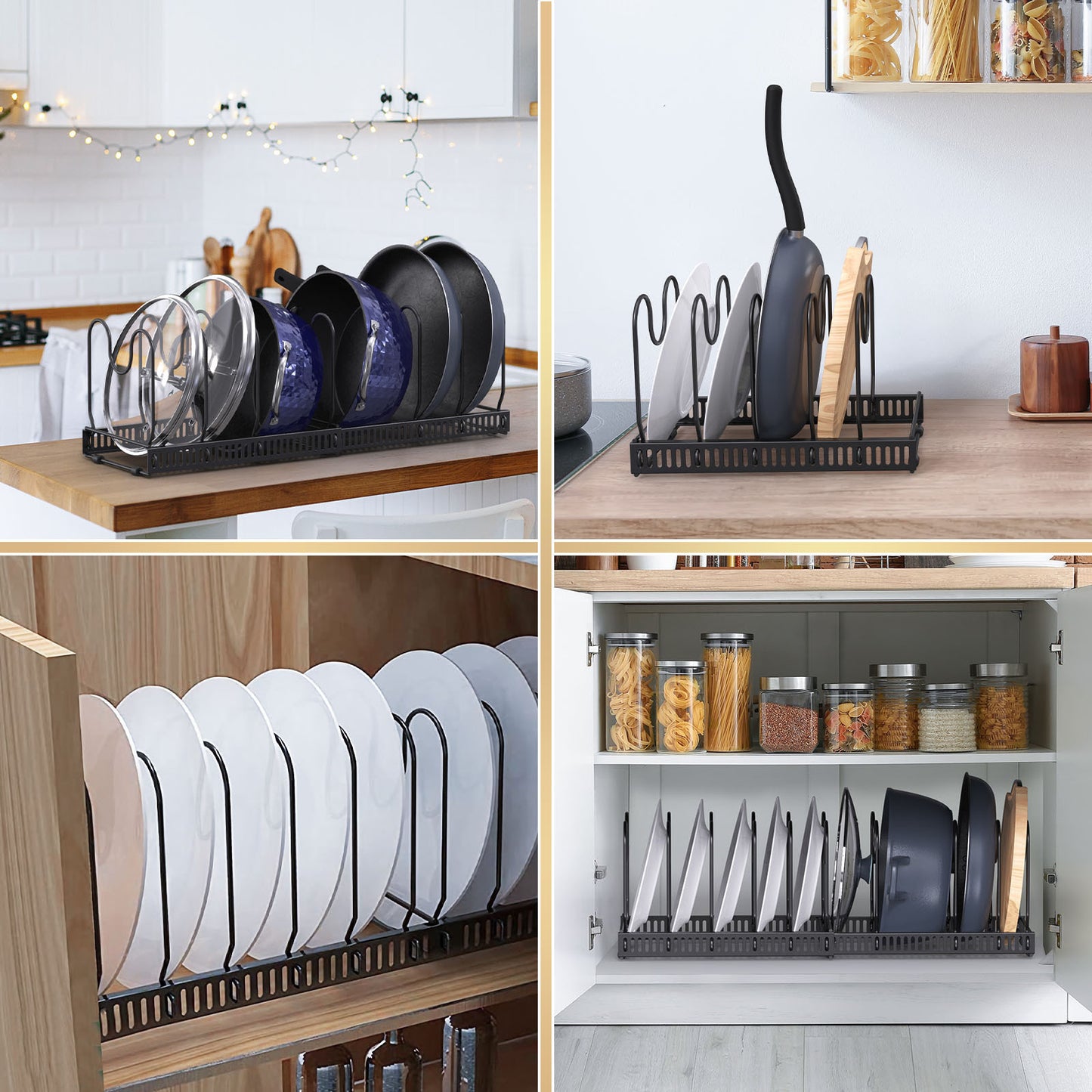 Adjustable Pots & Pans Lids Organizer Rack Dividers
