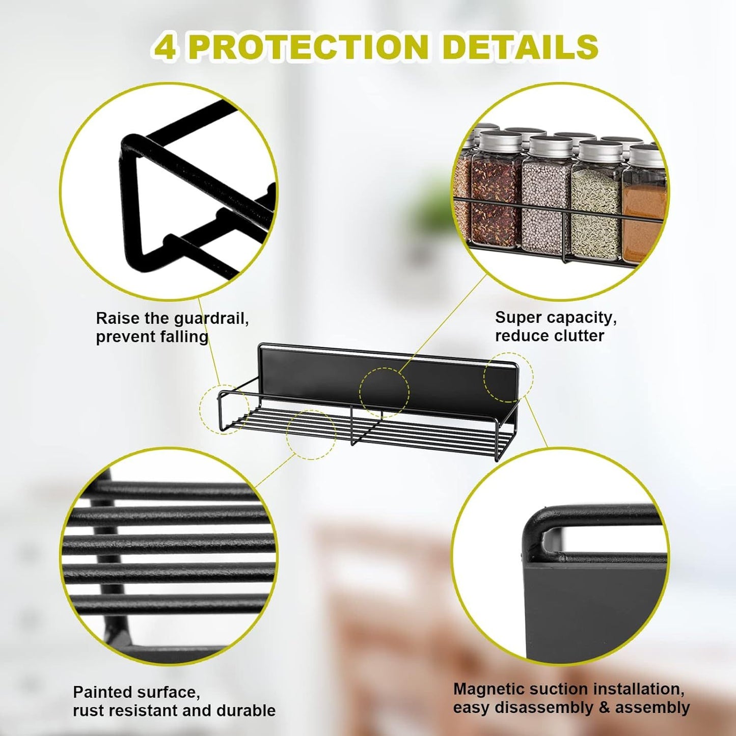 4Pcs Magnetic Spice & Necessities Shelf Rack Set