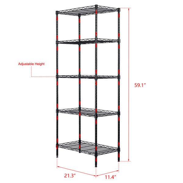 Adjustable Carbon Steel Storage Rack – 5-Tier Freestanding Shelf