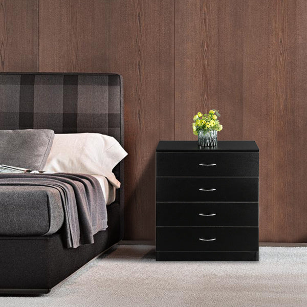 4-Drawer Bedside Storage Cabinet – Black Minimalist Design