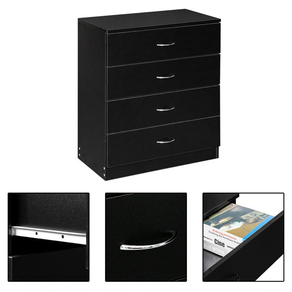 4-Drawer Bedside Storage Cabinet – Black Minimalist Design